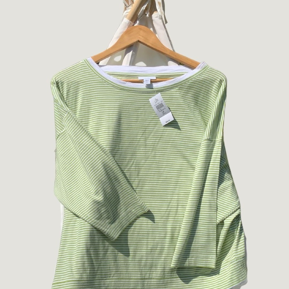 J. Jill Green Relaxed Blouse with Strip Pattern NWT